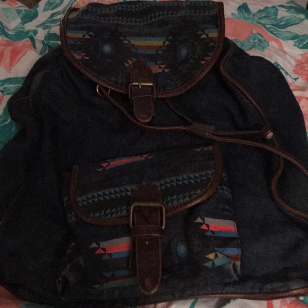 Boho jean Aztec pattern backpack